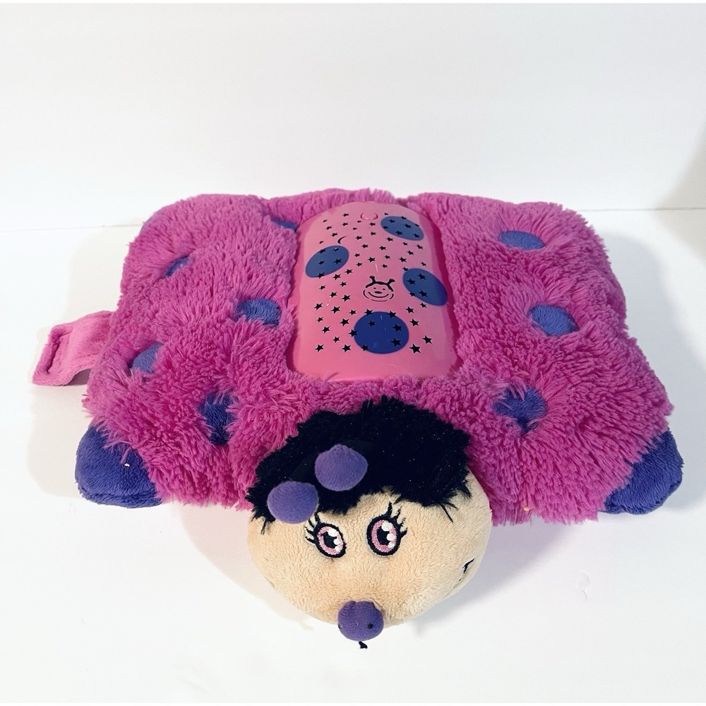 Pillow Pets Dream Lites Ladybug Pink Purple Starry Night Light WORKS! See Video